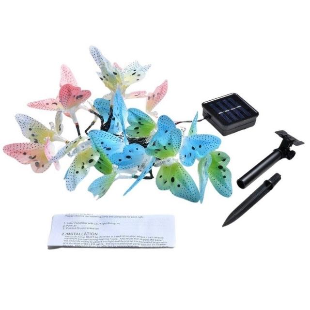  Guirlande lumineuse à énergie solaire en forme de papillon Décoration de fête multicolore imperméable (ESG19724)