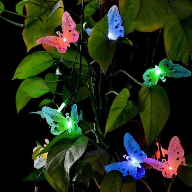  Guirlande lumineuse à énergie solaire en forme de papillon Décoration de fête multicolore imperméable (ESG19724)