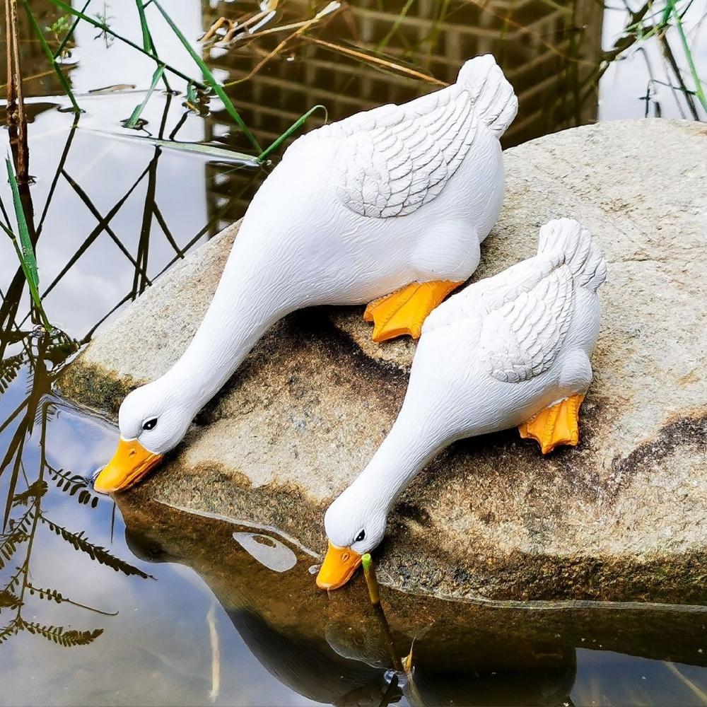 Statue d'animal en plein air de canard d'eau potable mignon (ESG19757)